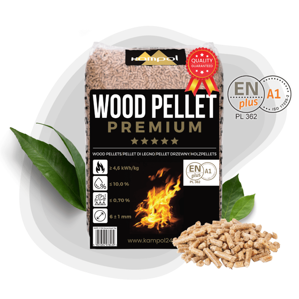Worek pelletu drzewnego Kampol Pellet Premium z certyfikatem EN plus A1®.