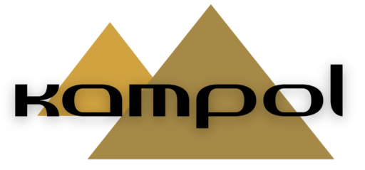 Złote logo Kampol z czarnym napisem